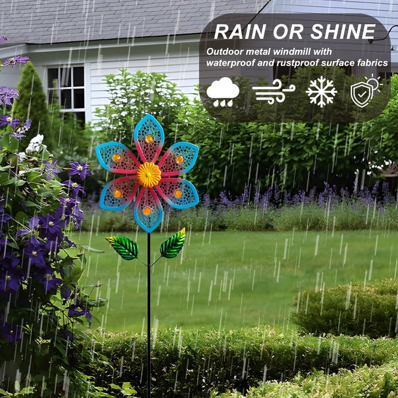Senflame Metal Wind Spinners for Garden Decor - Outdoor Windmill Sculptures, Durable Yard Art ​Wind Spinners Metal Wind Spinner for Patio Lawn Ornament, Vibrant Red & Blue Garden Spinners Outdoor - Image 5